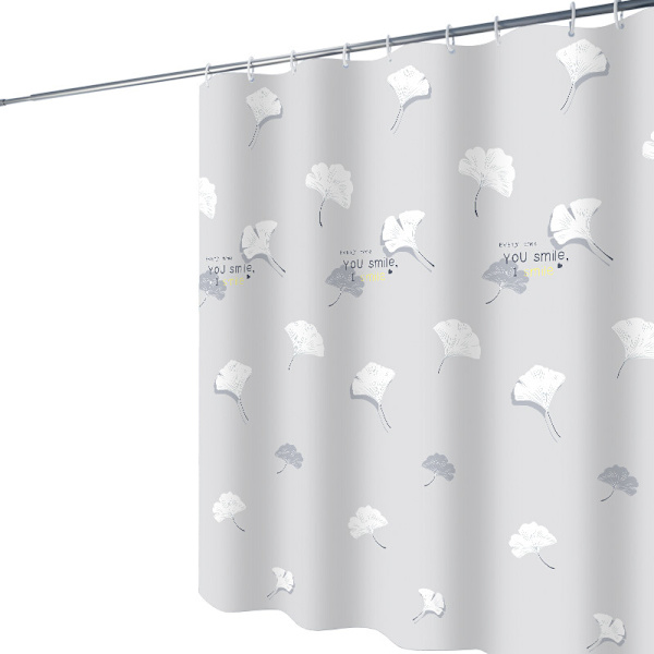 Ginkgo Bladmønster Gråt Bruseforhæng, Bruseforhæng 180x180 cm, Maskinvaskbar Polye
