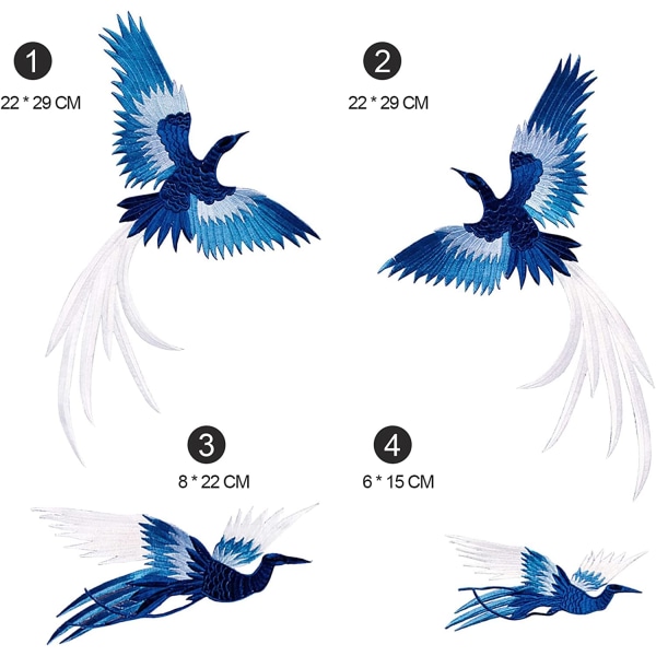 Set med 4 strykjärns-på-lappar klädetiketter med Phoenix Bird Emb