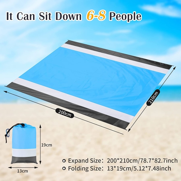 Grå + Blå- Strandtæppe Strandmåtte, 210 x 200 Sand Resistent B