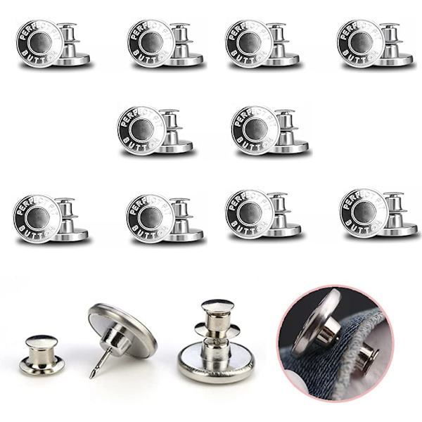 10 stk. Jeans-knapp, 17mm avtakbar metall DIY-knapp Retracta