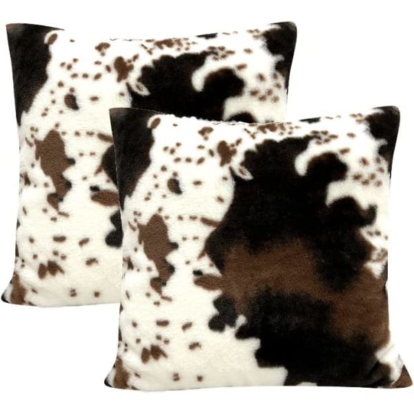 Cowhide Animal Black White and Brown Faux Fur Throw Pillow C