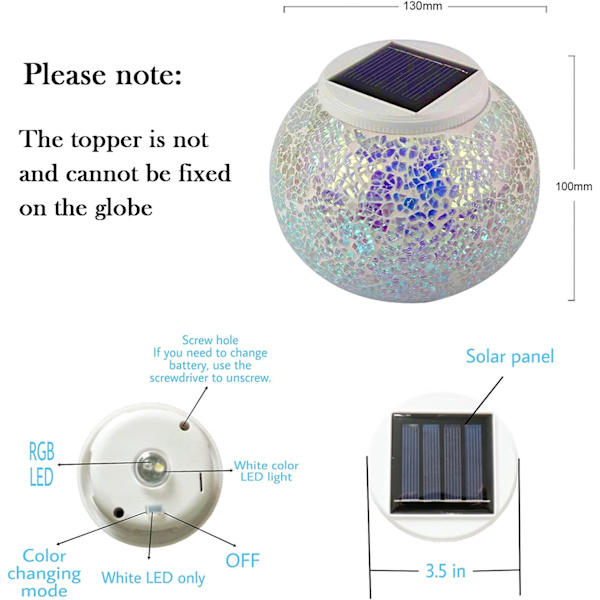 Solglas kugle bordlampe misfarvet solmosaik revnet