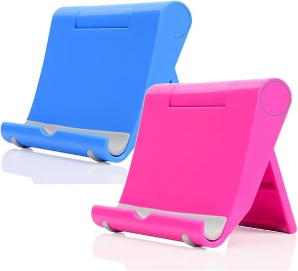 Bordtelefonholder 2-pak, foldbar, universal justerbar tabletholder til skrivebord (blå+pink)