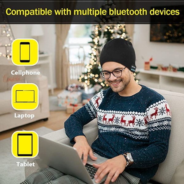 Bluetooth 5.0 trådlösa hörlurar stickad mössa för vintern kee