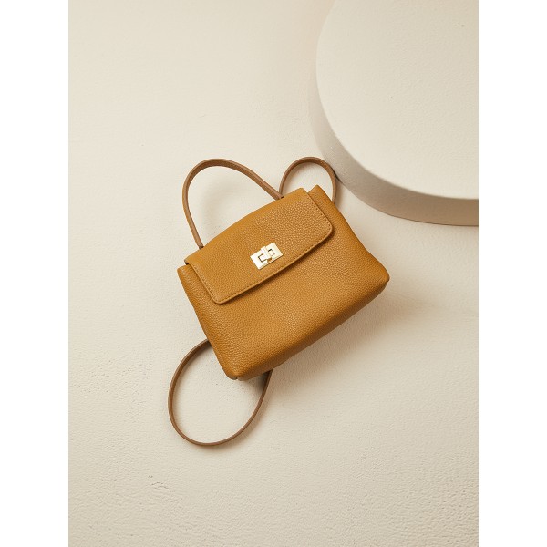 Orange Gul-fransk blødt læder håndtaske One Shoulder Mini Smal