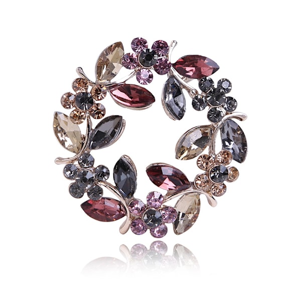 En brun Crystal Gold og sølvbelagt rund blomst broche pin