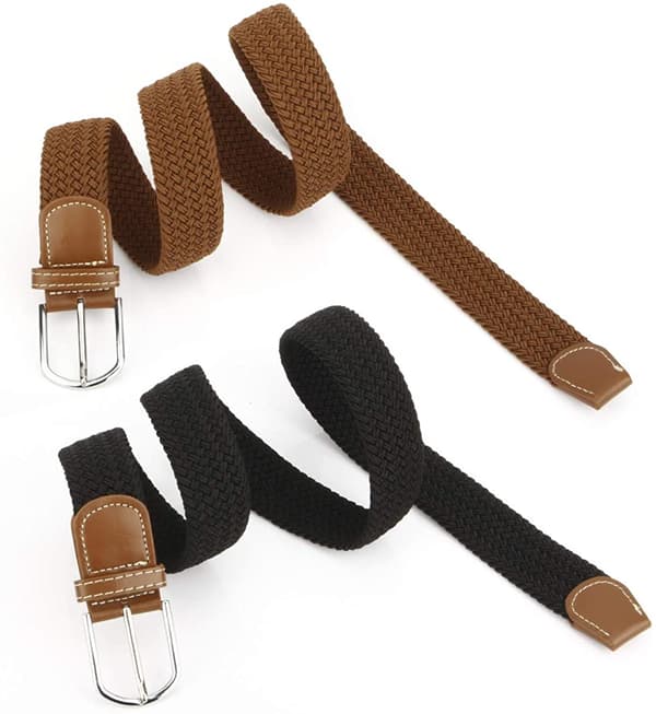 2-pack flätade stretch canvas elastiska herr- och damremmar