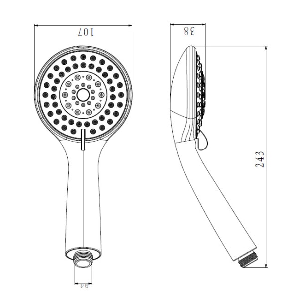 5-stråle hånddusj for baderom, dusjhode (diameter 107 mm), 3