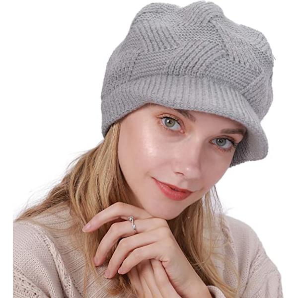 Vintervarm lue for kvinner, strikket slouchy beanie med heklet dusk