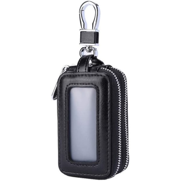 Sage sort-Car nøglering taske Dobbelt lynlås læder beskyttelsesnøgle