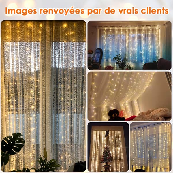 Gardinstrenglys 3 * 3M 300 LED 8 Lysmoduser, USB
