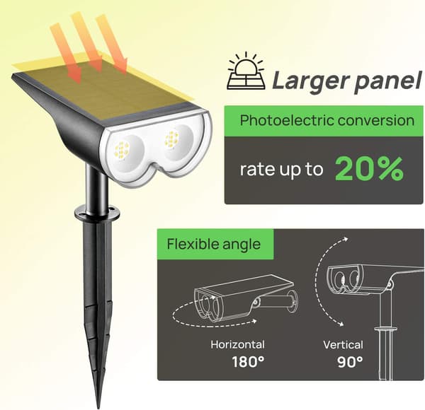 Utendørs solcelled spotlight, IP67 vanntett LED solcellelys, 650LM