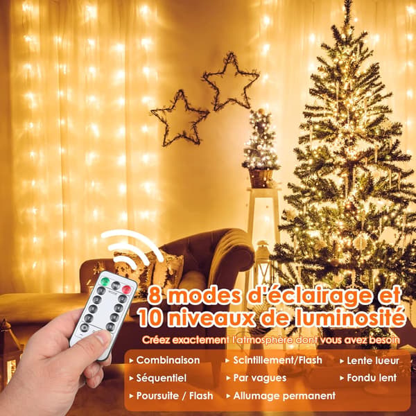 Gardinstrenglys 3 * 3M 300 LED 8 Lysmoduser, USB