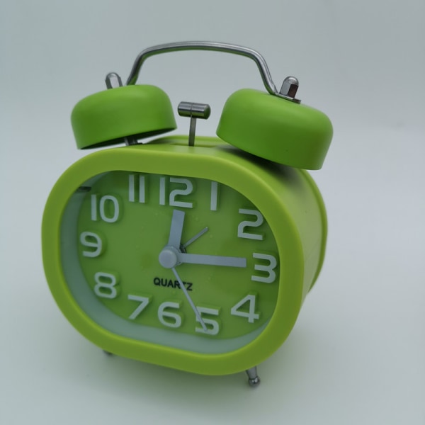 Green Dual Bell Analog Alarm Clock, No Ticking Novelty Bell Alar