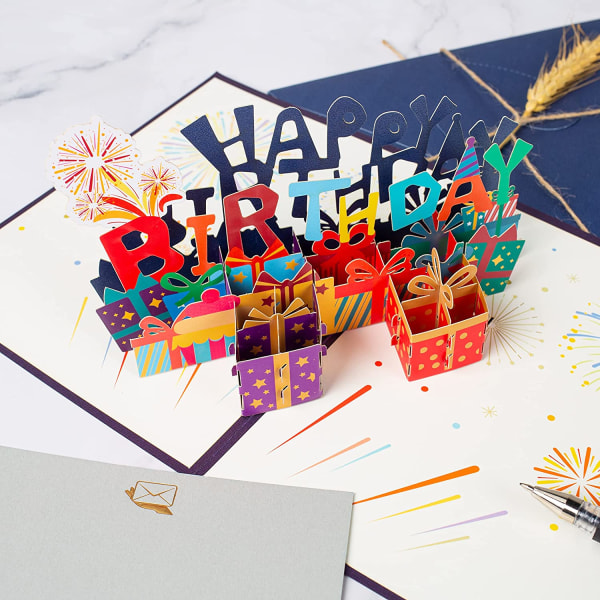 Fødselsdagskort, 3d pop-up kort, lykønskningskort til børn med konvolut,