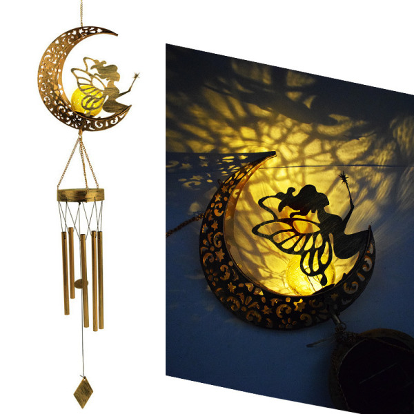 Solar Wind Chimes Moon Fairy Hengende Utendørs Dekor Crackle Glass