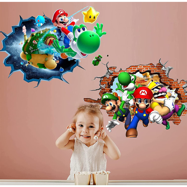 Todelt sett 32 × 49 cm, 47 cm × 31 cm Wall Stickers Mario Poster