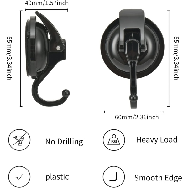 Heavy Duty Vakuum Krans Hanger, Nem at Installere og Fjerne, Sort