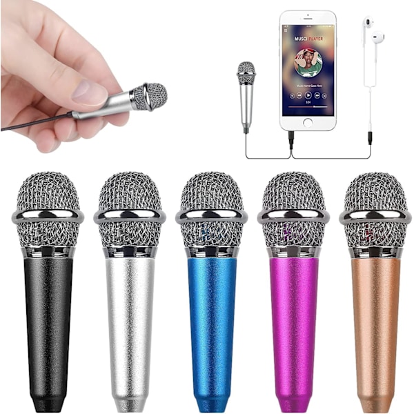 5 stk. Mini Bærbare Vokal-/Instrumentmikrofoner for Stemmevideoopptak, Sang, Videoblogging, Podkasting, Mikro Mi