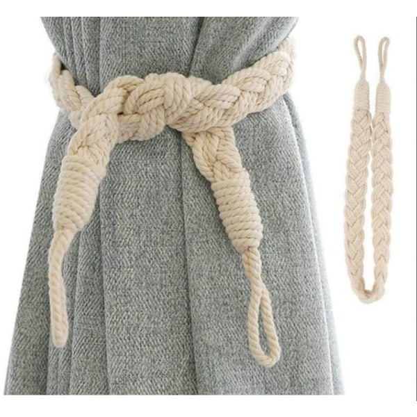 2 Pack Cotton Rope Curtain Tiebacks, Woven Cotton Decorative Dra