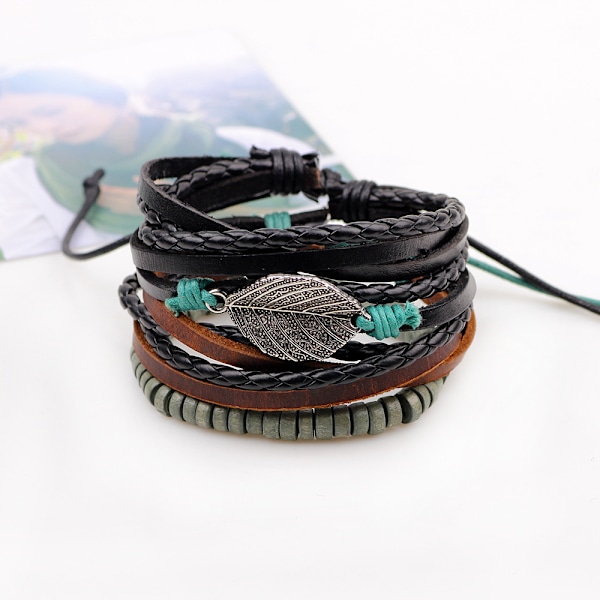Herrar Armband Set Läder Flätad Pärlor Pack Justerbar