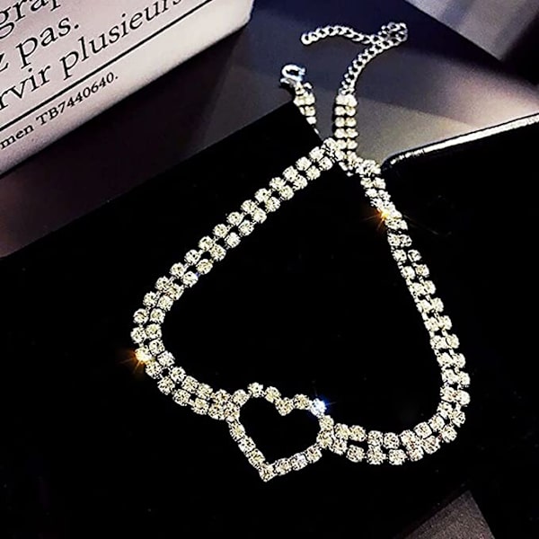 Krystal Hjerte Choker Halskæde Brud Rhinestone Halskæde Damer Gi