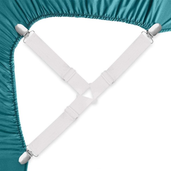Vit - Set med 4 justerbara elastiska lakanklämmor för sängkläder, m
