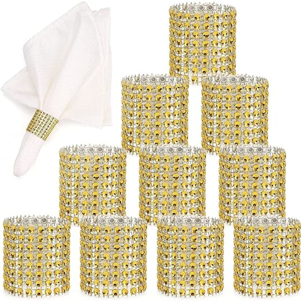 (50 stk gull) Serviettringer Bordserviettholder Diamant Ring Winding Ribbon med borrelåslukning Deko til julefest bryllup