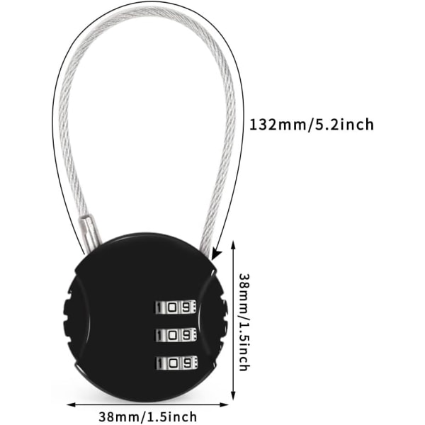 Set med 3 3-siffriga kodhänglås, Små hänglås för flygresväska