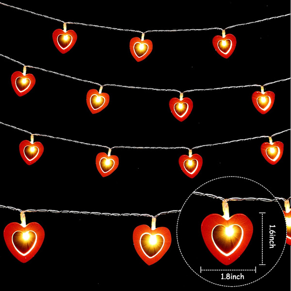 Valentinsdagens hjerteformede lyslenke i tre med LED-lys