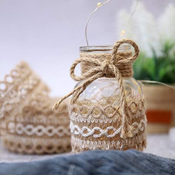 Vintage Burlap Bånd, Jute Blonder 10m, Blonder - Naturlig Burlap, Vintag