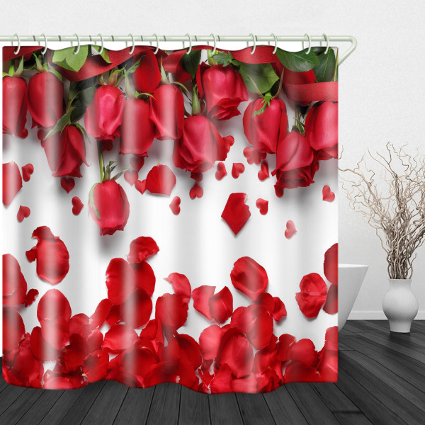 Valentines romantiska duschdraperi med röda rosor och hjärtan Pat e231 |  Fyndiq