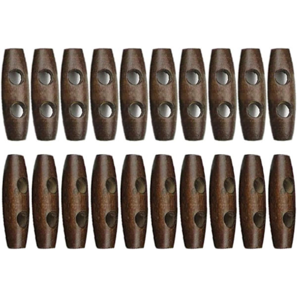 Mørke Træ Toggle Knapper, 50 stk 30mm til Syning, Scrapbooking, E