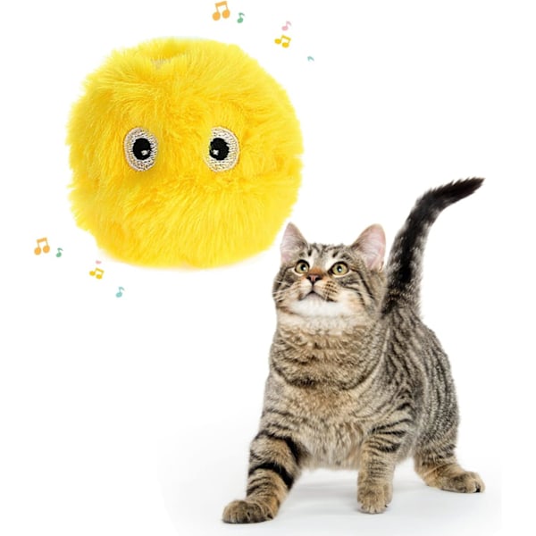 Fågelformad katt leksak boll med kattmynta, realistisk interaktiv katt leksak med fågelsång, för bitning, avledning, tuggning (gul)