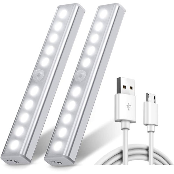 Set med 2 trådlösa 10 LED-lampor, USB-laddningsbara, magnetiska