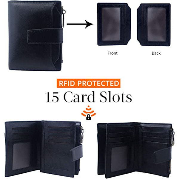Liten läderplånbok för kvinnor, RFID-blockerande bifold-damkort