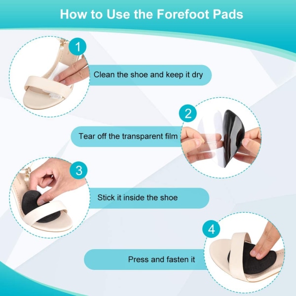 Foefoot Half Insole, 4 PCS Silicone Forefoot Half Insole Qui