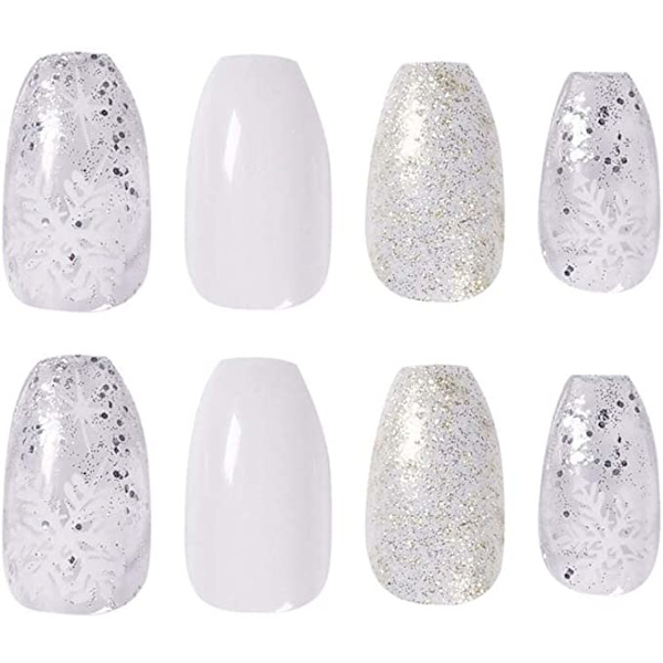 Valkoinen jää ja lumi glitter jauhe lyhyet tekonkynnet (24 kpl),