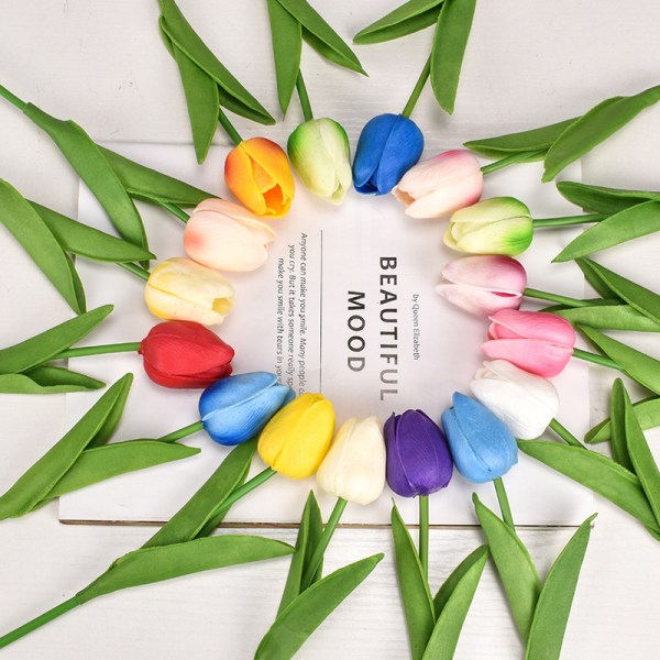 24 blandede farger tulipaner simulert blomst bryllup hjem mini pu