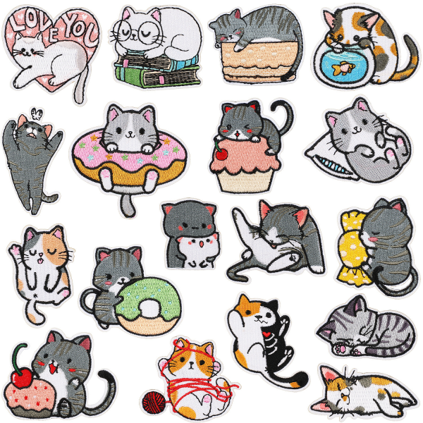 18pcs Iron on Patches, Mini Cats Clothing Patches, Cute Kitten P