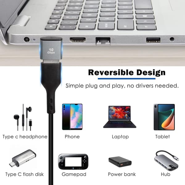 90 graders vinkel USB C til USB 3.1 adapter OTG 10 Gbps Type C hann