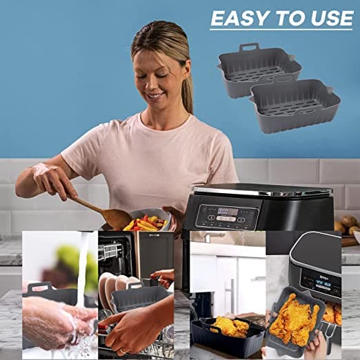 Silikonluftfritösfoder (2 x grå) för rektangulära luftfritöser,