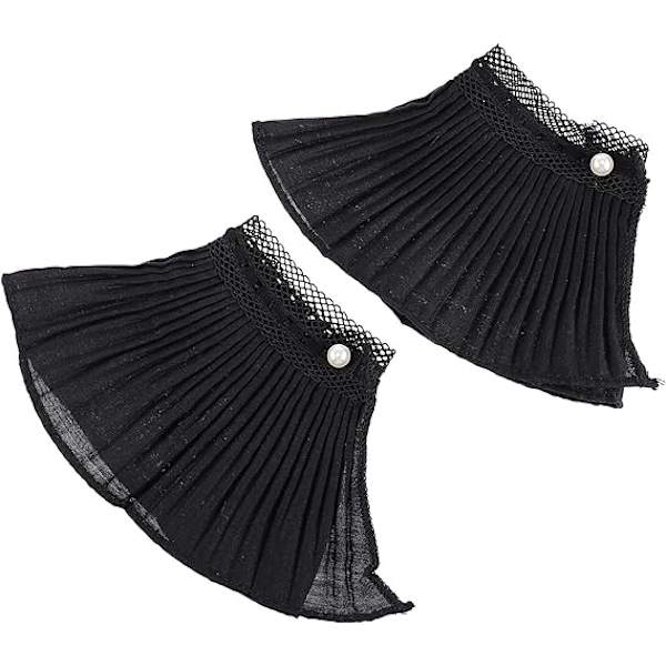 1 par aftagelige falske manchetter - sorte, chiffon manchetter, plisserede