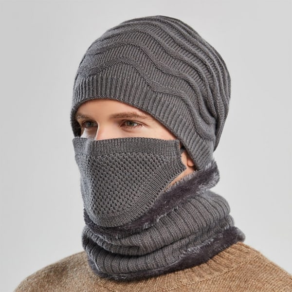 (Grå) Vinterhue og maske sæt til mænd Ski Balaclava Vindtæt Tyk