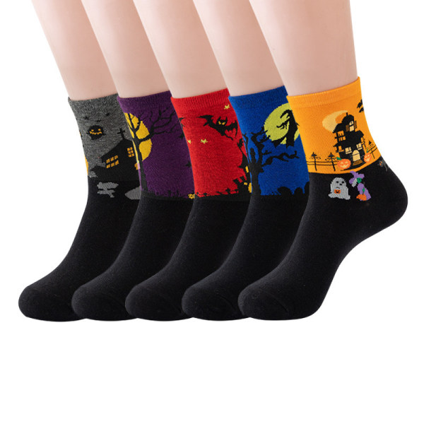 5 par kvinners mid-tube nye Halloween sokker mønster kvinner