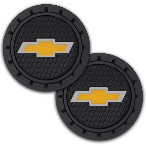 2 Pack 000648R01 Chevy Bowtie Gold Cup Holder Coaster, Sort