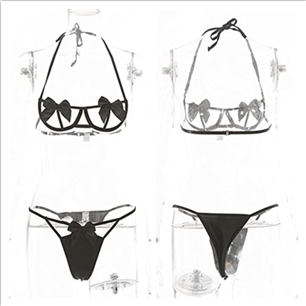 Naisten söpöt rusettileikkausrintaliivit ja alusvaatteet set (musta), seksikäs