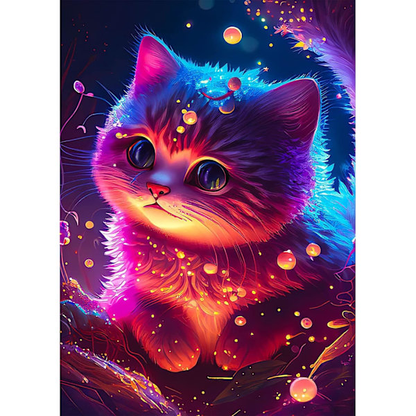 30x40cm, Färgglad katt 5d diamantmålad strassbroderi ca