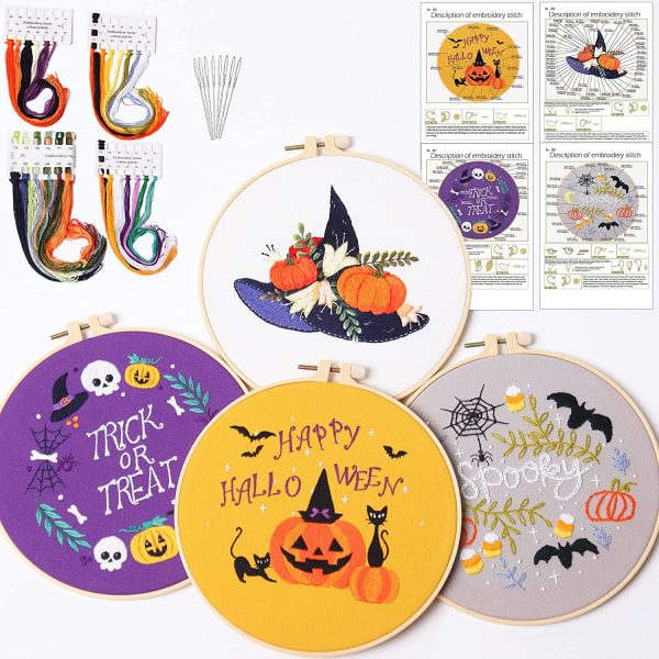 4 Embroidery Kit Halloween Pattern Collection inkluderer broderi