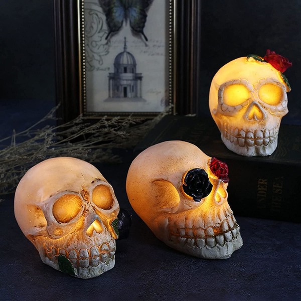 Halloween Led Luminous Resin Skull Rose -kauhukukka-mekko P